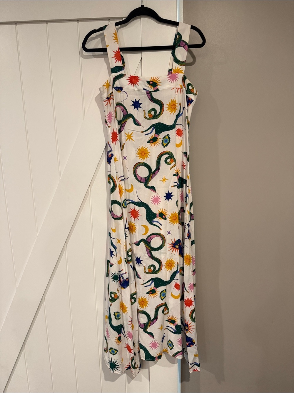 MSK White Maxi Dress with Multicolor Star & Snake Motif